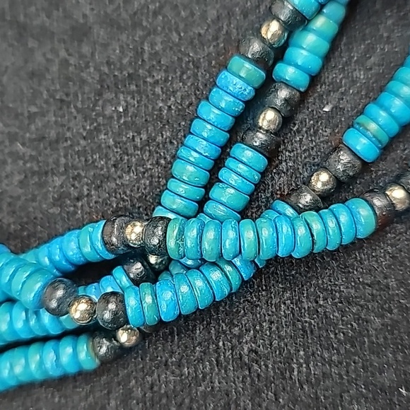 TURQUOISE WOODEN BEAD FOUR STRAND TWISTED NECKLACE - Picture 4 of 6